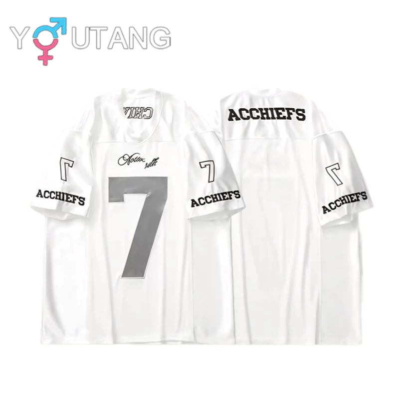 Youtang American high street No. 7 jersey mùa hè băng lụa lưới thêu áo thun ngắn tay khô nhanh