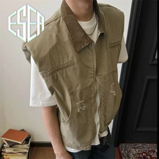 Áo vest nam ESEA Áo vest denim cổ gập kaki phong cách Hàn Quốc thời trang