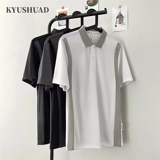 Kyushuad nam ngắn tay phiên bản Hàn Quốc theo xu hướng ve áo màu sắc phù hợp giản dị mỏng phiên bản Hàn Quốc của áo thun mỏng