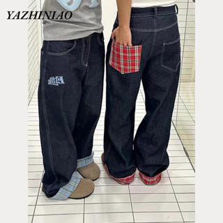  YAZHINIAO Quần Nam Mỹ retro Phong Cách Đại Học fashion Xu Hướng Kẻ Sọc Cá Tính Rời Hoang Dã Đường Phố Cao Cấp Quần Jean Ống Rộng Nam 