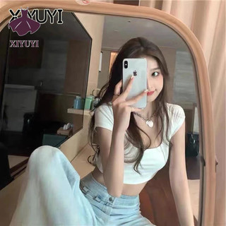 XIYUYI Áo Thun Lửng Tay Ngắn Cổ Vuông Thời Trang Dành Cho Nữ