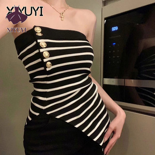 XIYUYI Áo Thun Không Tay Kẻ Sọc Ngang Màu Tương Phản Phong Cách Hàn Quốc Cho Nữ