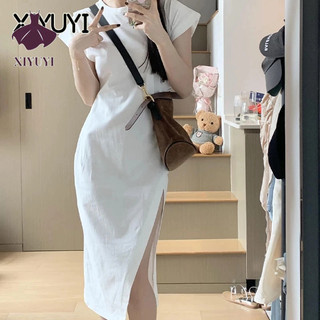 XIYUYI  uyi Đầm Thun Dáng Dài Xẻ Tà Cao Cấp Ôm Eo Thời Trang Xuân Hè Cho Nữ