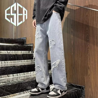  Quần jean nam ESEA quần dài thêu chữ thập giản dị dáng rộng thời trang mới 