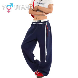 Youtang Mùa thu retro phong cách trung tính dây rút thể thao quần đùi hiphop Mỹ quần thường ngày