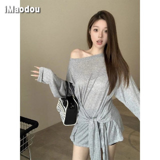 IMAODOU Thiết kế cảm giác buộc giả hai mảnh áo chống nắng Áo thun nữ mùa hè mới thắt lưng dáng rộng nhẹ áo dài tay