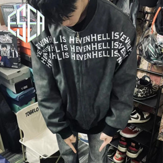 Áo khoác nam ESEA Áo khoác nam phong cách retro dáng rộng phong cách rung cảm giản dị in chữ áo khoác phi công