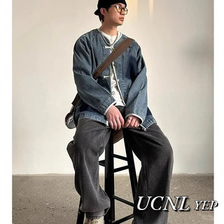 Áo khoác Denim nam UCNL Phong cách Trung Quốc Thiết kế nút giặt cổ điển Áo khoác không có cổ