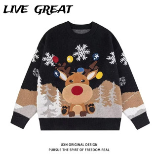 Áo len nam LIVE GREA Giáng sinh cổ điển đơn giản dáng rộng phù hợp với áo thường ngày
