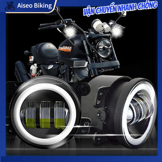 Đèn pha led xe máy tròn độ sáng cao cho cafe racer aiseo-motor
