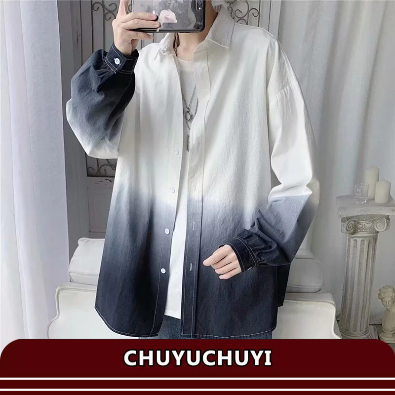 Đơn Giản Thanh Niên Phổ Biến Phù Hợp Với Bông Tai Kẹp Văn Học Nam Dài Tay Hợp Thời Trang Tiêu Chuẩn Hợp Thời Trang Mới Gradient Áo Sơ Mi