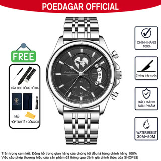 Đồng hồ nam POEDAGAR 989 Đồng hồ Chronograph đa chức năng Dây đeo kim loại Đồng hồ sang trọng Lịch chống nước Chronograph Phong cách kinh doanh