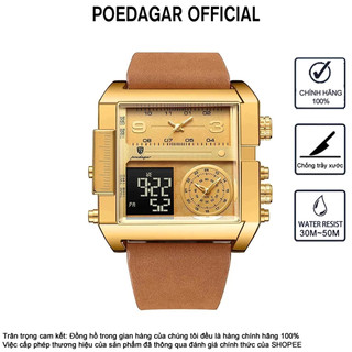 Đồng hồ nam đa chức năng POEDAGAR POEDAGAR 997 Dây da Màn hình điện tử Độc đáo Đồng hồ vuông hợp thời trang độc đáo Đồng hồ nam Đồng hồ thể thao