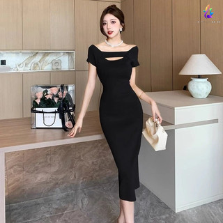 Đầm Pháp Băng Lụa Cát Đầm Dệt Kim Nữ Mùa Hè Gợi Cảm Một Vai Hông Váy Yujie Ánh Sáng Trưởng Thành Phong Cách Chặt Hông Váy