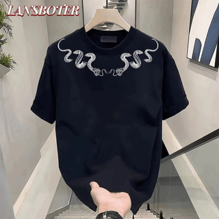 Lansboter Nam cotton ngắn tay in thiết kế phong cách đường phố cổ điển kiểu Mỹ