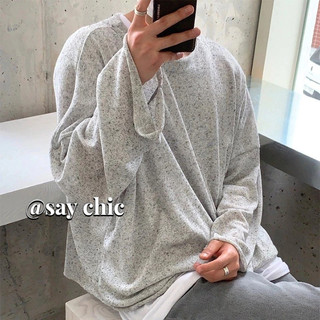 Áo nam SAY CHIC, cảm giác thiết kế mới, lệch vai, viền cổ lớn, áo sơ mi đáy, cổ tròn thân thiện với da, áo dài tay