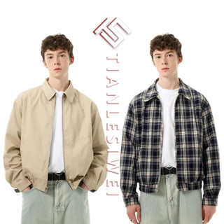 Tianlesiwei [Có thể đảo ngược] Áo khoác cổ điển đường phố cao cấp Mỹ mùa thu áo khoác ve áo kẻ sọc nam nữ