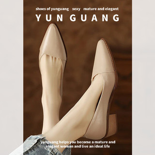 Yunguang Giày nữ mới gót dày giày đế mềm đơn giản miệng nông giày đơn