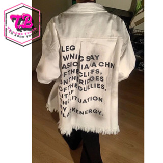 Tb xeno thanh niên nam denim áo khoác in chữ tua rua thiết kế cạnh thô đường phố áo khoác rộng