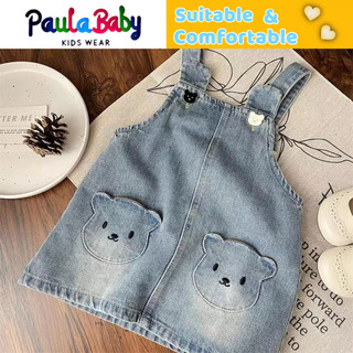 Paulababy Váy tổng thể Denim cho bé gái - Váy công chúa dễ thương và sành điệu cho trẻ mới biết đi