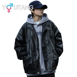 Youtang Mỹ retro phi công áo khoác da mùa thu nam nữ đẹp trai dáng rộng cổ áo khoác da