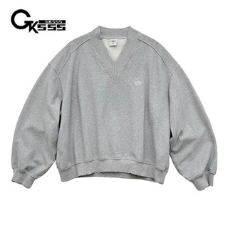 Áo nỉ nam Gksss dáng rộng giản dị phong cách cổ điển đại học màu xám cổ chữ V phong cách trung tính cũ