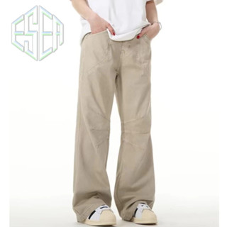  Quần jean nam ESEA phong cách Maillard dáng rộng giản dị thiết kế xếp li quần yếm giặt 