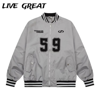  Live GREA Áo khoác nam Mỹ Retro In hình đường phố Cặp đôi dáng rộng Áo khoác bóng chày thông thường 