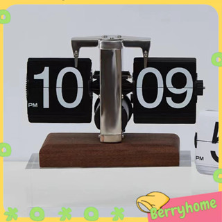 Lật Đồng Hồ Để Bàn Cơ Khí Tự Động 24H Đế Gỗ Inox Vintage Retro Kỹ Thuật Số Cho Văn Phòng Tại Nhà  BerryHome~