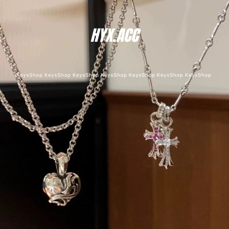 Vòng Cổ Unisex 2024 Ngọt Ngào Hồng Thoáng Mát Kim Cương Chữ Thập Cây Nho Hình Trái Tim Vòng Cổ