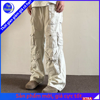 Paulweekend Thiết Kế Nhiều Túi Quần Áo Nam Nữ Thẳng Rời Retro Quần Nhật Bản