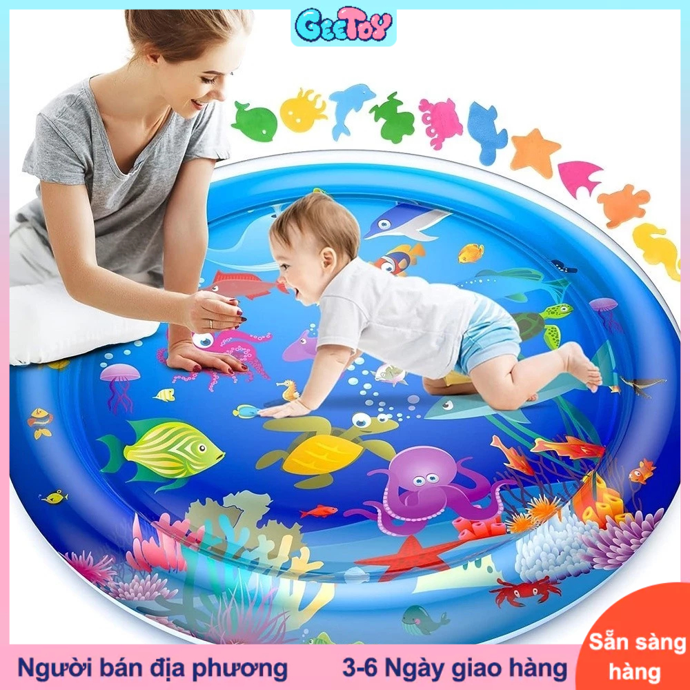 GeeToy Thảm tập nằm sấp tròn bơm hơi Thảm chơi nước cao cấp cho trẻ sơ sinh, trẻ mới biết đi, đồ chơi giáo dục cảm giác vận động cho bé