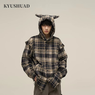 Kyushuad Áo khoác nam dài tay kiểu Mỹ cổ điển dễ thương thanh thiếu niên mặc thô viền đường phố phong cách đại học áo len