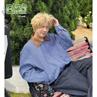  Áo khoác nam EERSHENSHI Hàn Quốc retro kẻ sọc dài tay thích hợp thiết kế chắp vá phi công đa năng hàng đầu 