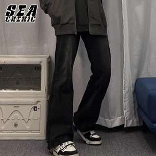 SEACHENIC Quần Jeans Ống Loe Màu Đen Thời Trang Mùa Hè Cho Nam