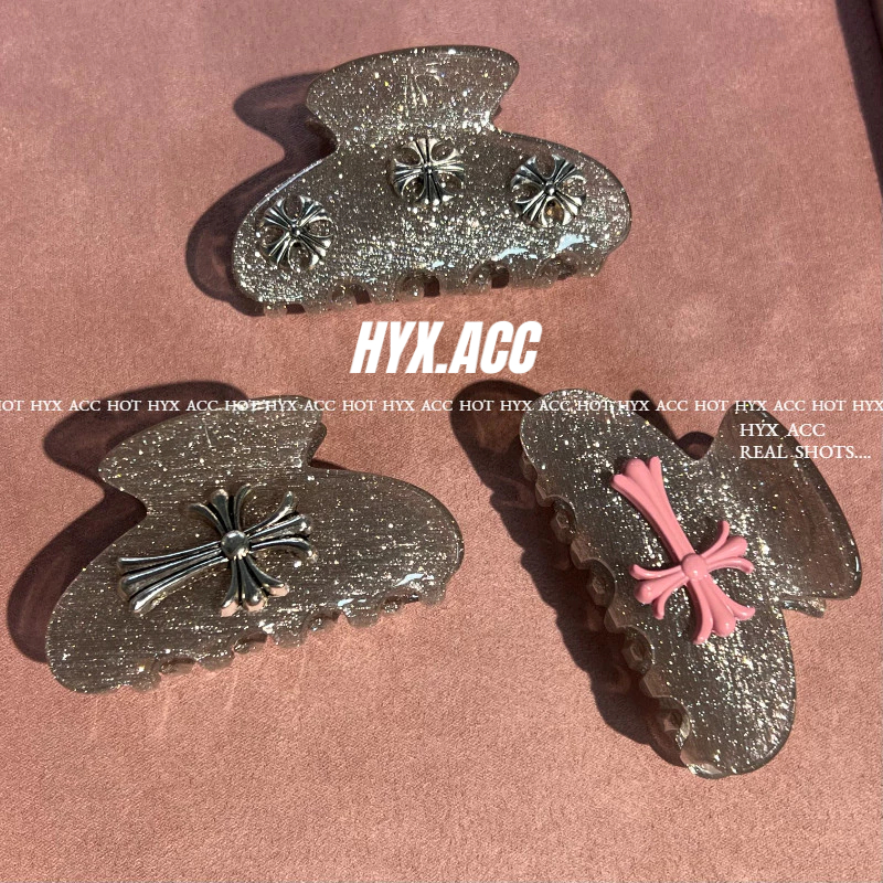 Barrettes [Bling] Cross Shark Barrettes Màu xám sáng bóng Barrettes