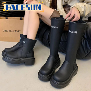 FACESUN Nhưng giày bốt cao đến đầu gối dành cho nữ mùa xuân thu mới đa năng đế dày đế dày cao cổ hiệp sĩ co giãn mỏng