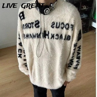 Live GREA Áo Len Nam Thu Đông Mỹ Retro Chữ Jacquard Thiết Kế Sáng Tạo Cặp Đôi Mềm Áo Len Dệt Kim