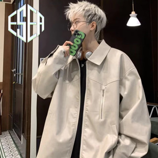 Áo khoác da nam ESEA, áo khoác phi công Harrington màu trơn cao cấp mát mẻ phong cách Mỹ