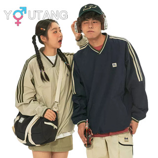 Youtang American retro ruy băng raglan tay áo cổ chữ V mùa thu nam nữ phong cách thể thao áo ba thanh