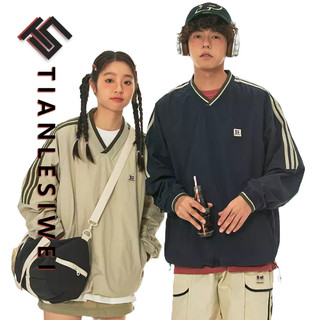 Tianlesiwei Mùa thu nam nữ phong cách thể thao ba thanh áo nỉ kiểu Mỹ retro ruy băng raglan tay áo cổ chữ V