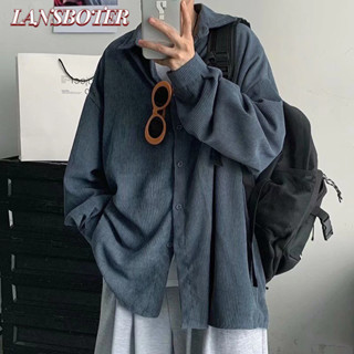 Áo sơ mi nam vải nhung LANSBOTER Phong cách Hàn Quốc mới mùa thu phù hợp Áo dài tay màu trơn