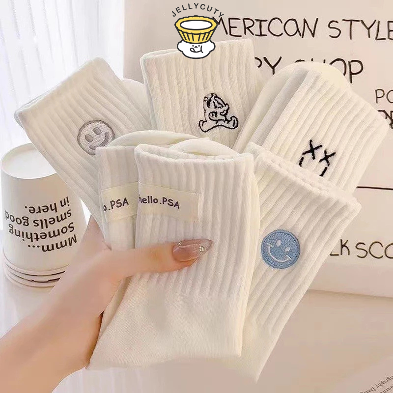 🍥jellycuty🍥 🧦Tất cổ cao nữ chất liệu cotton, họa tiết hình thêu dễ thương