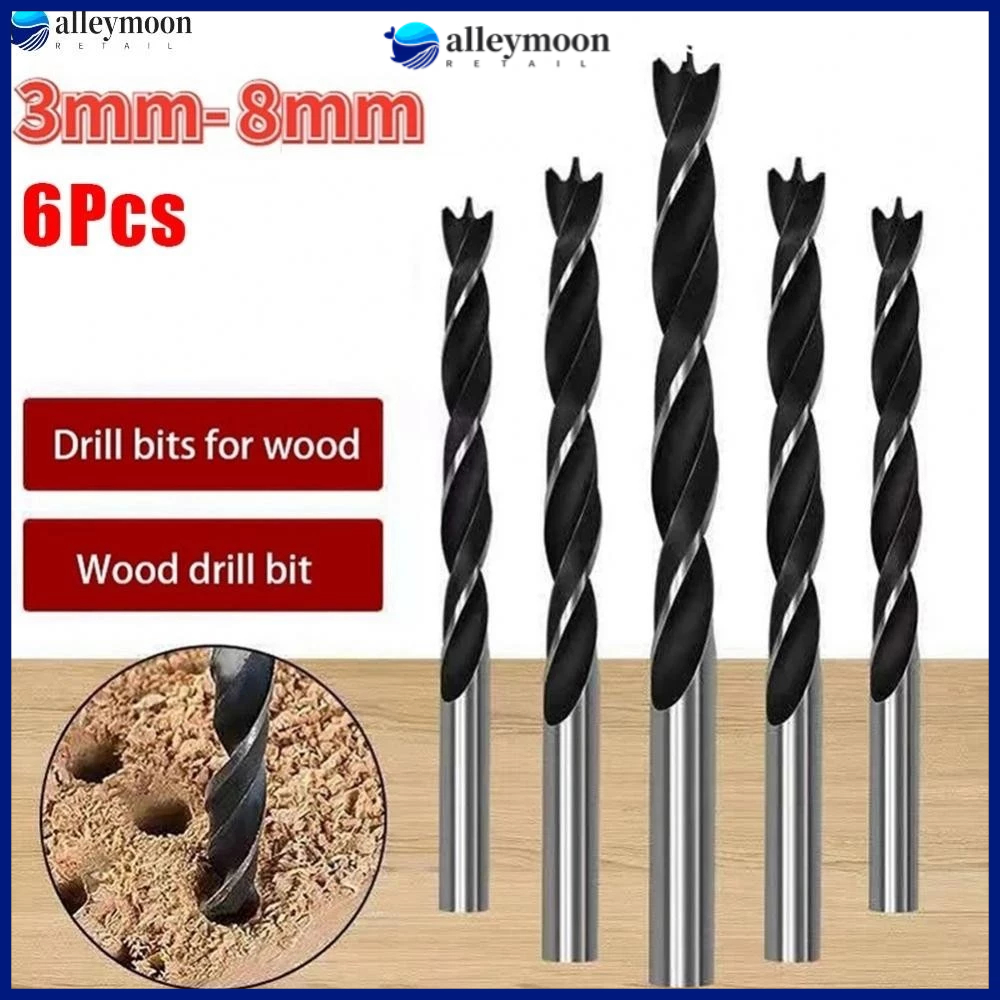 6 X Three-Point Wood Drill Bit Set 3-8mm For Woodworking-Tool Spiral Drill Bits