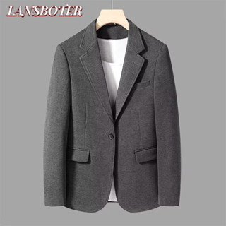 Lansboter Áo khoác nam Thu đông phong cách Hàn Quốc nhẹ nhàng trưởng thành phong cách công sở giản dị len dày phù hợp với áo khoác