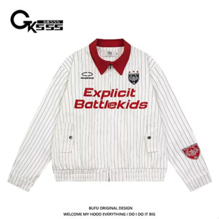 Gksss Áo khoác nam kiểu dáng cổ điển kiểu Mỹ sọc ngang màu tương phản phong cách Unisex