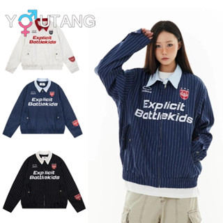 Youtang Áo khoác tương phản nam nữ cổ điển Mỹ mùa thu dáng rộng áo khoác bóng chày sọc trắng giản dị