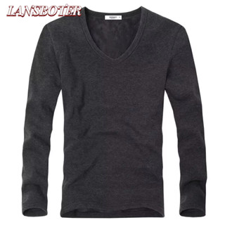 Lansboter Áo thun nam dài tay mùa đông cộng với đồ lót giữ nhiệt nhung đáy cổ chữ v