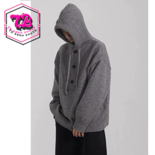 Áo len nam Tb xeno thanh niên phong cách Hàn Quốc màu trơn có mũ trùm đầu thiết kế nút lười biếng phong cách áo len cặp đôi