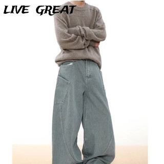 LIVE GREAT Quần Jean Nam Mỹ Retro Sọc Dọc Eo Co Giãn Chân Thẳng Quần Ống Rộng